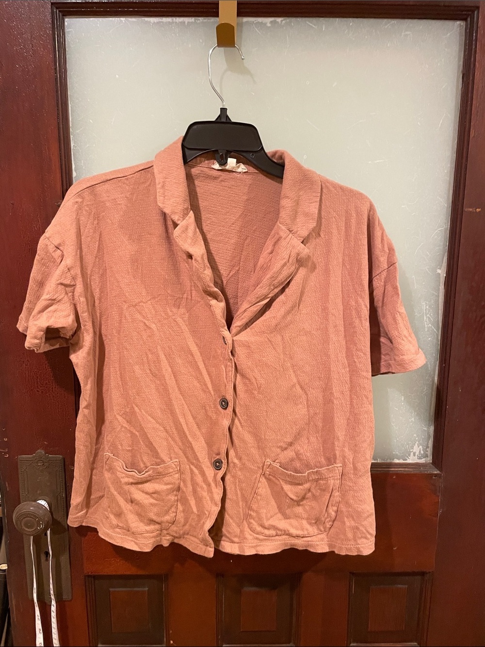Madewell Short-Sleeve Button-Front Top in Mocha